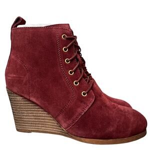 Diba Womens Blake Leather Suede Lace Up Wedge Booties Size 8.5 Burgandy Red NWOB